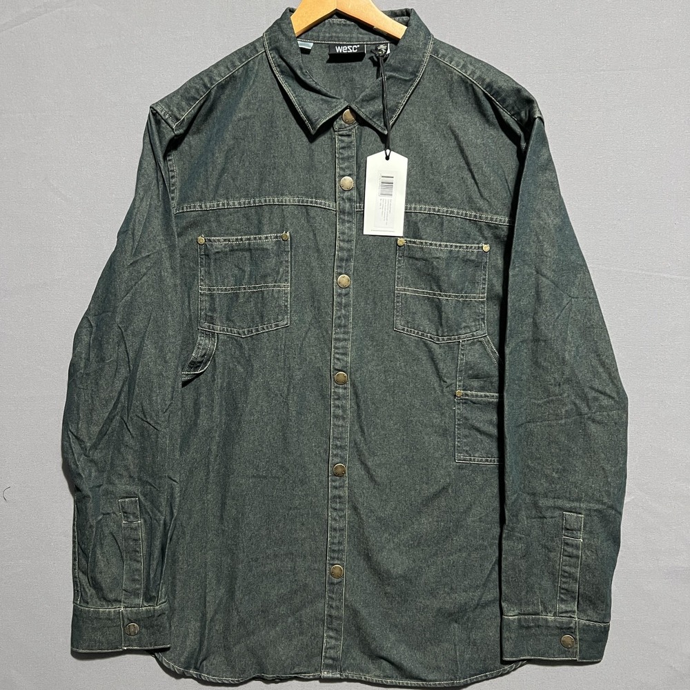 WeSC Shirt Mens 2XL Blue Denim Carpenter Overshirt Snap Button Pockets Workwear